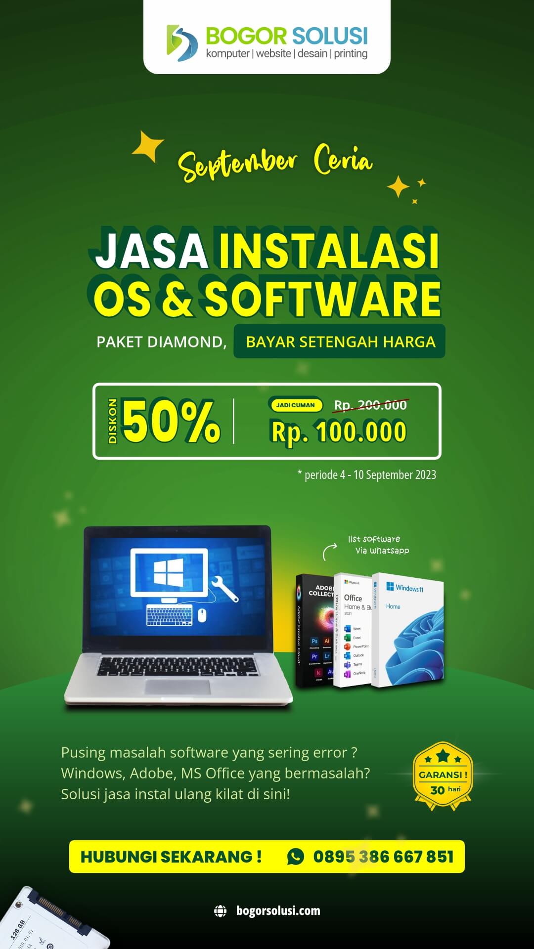 Promo Jasa Install Ulang september ceria Bogor Solusi